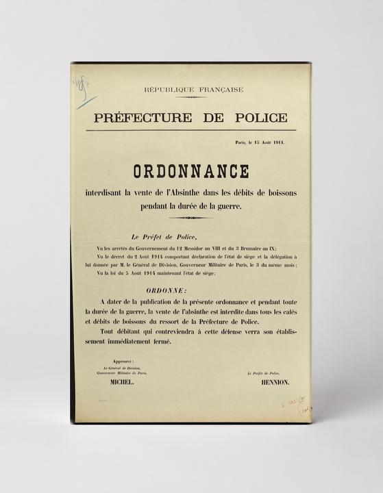 Préfecture de Police 1914 Absinthe Ban Ordinance - Vintage French Document Poster Wall Art