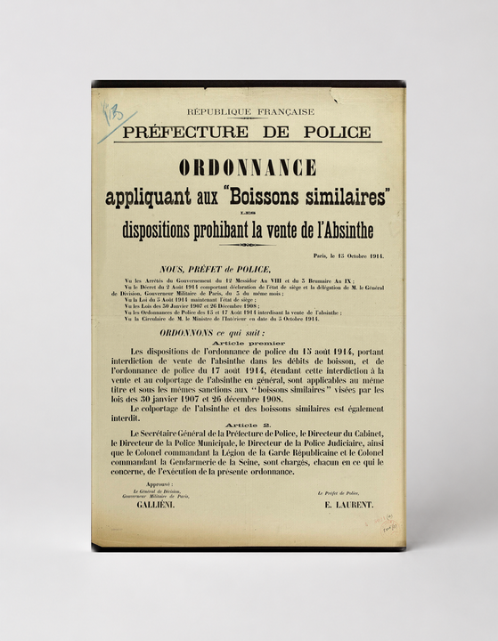 Ordonnance Absinthe Ban 1914 - French Police Decree Vintage Poster Wall Art