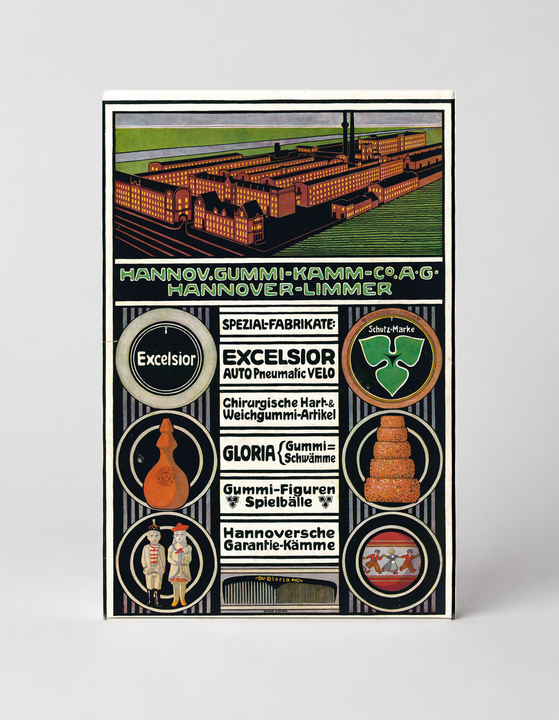 Hannover Gummi-Kamm Co. 1910s German Industrial Vintage Poster Wall Art