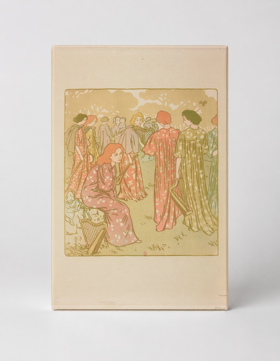 Women in a Garden 1890s - Art Nouveau Vintage Lithograph Poster Wall Art