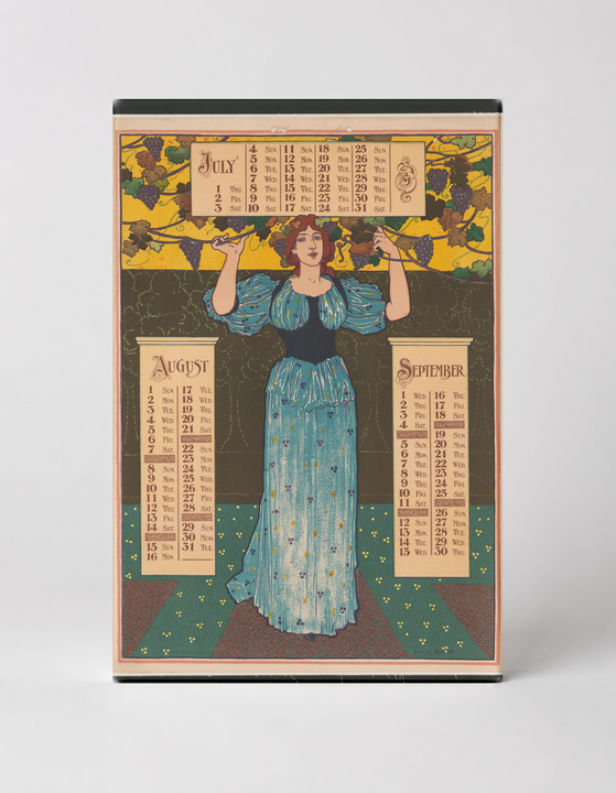 Summer Calendar 1890s Art Nouveau Lady - Vintage Lithograph Poster Wall Art