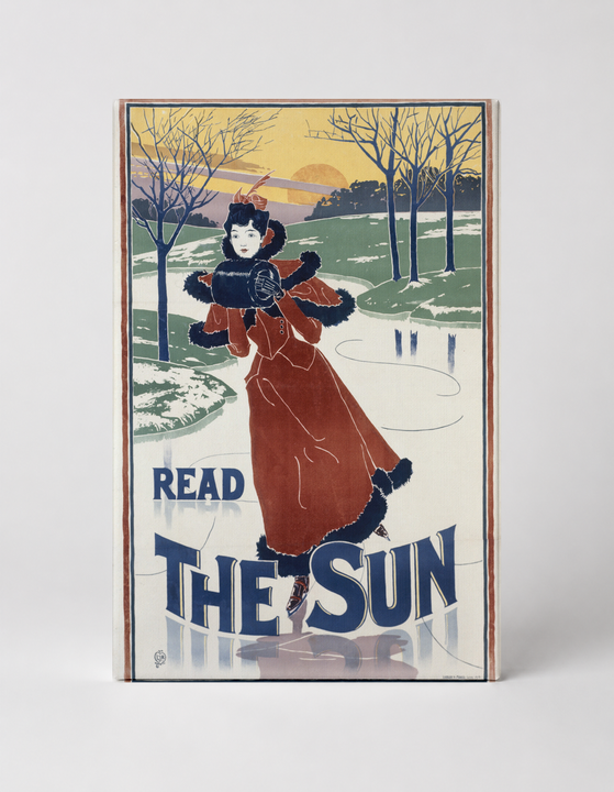 Read The Sun 1895 - Victorian Ice Skating Newspaper Vintage Poster Wall Art