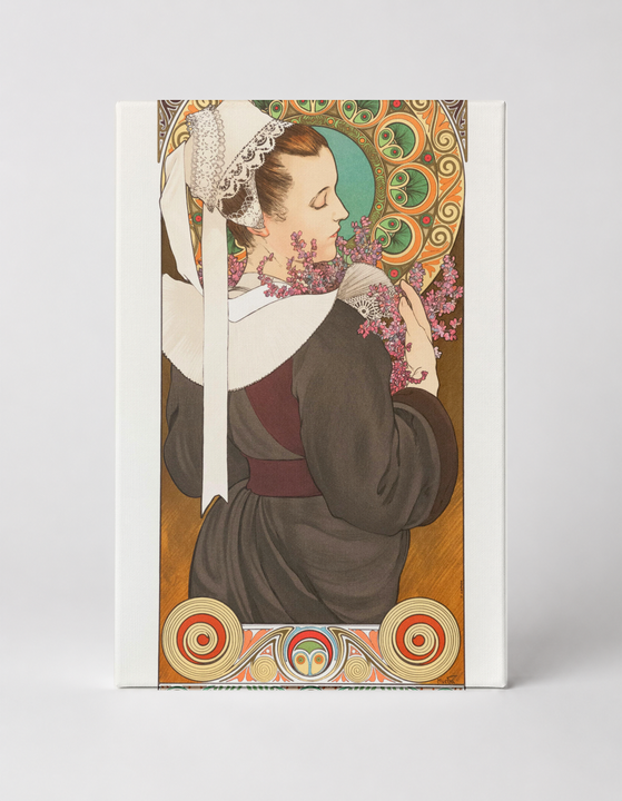 Breton Woman with Lilacs - Art Nouveau Vintage Poster Canvas Wall Art