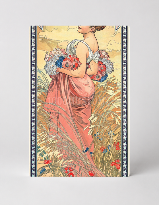 Summer Flower Girl 1900s - Art Nouveau Vintage Poster Canvas Wall Art