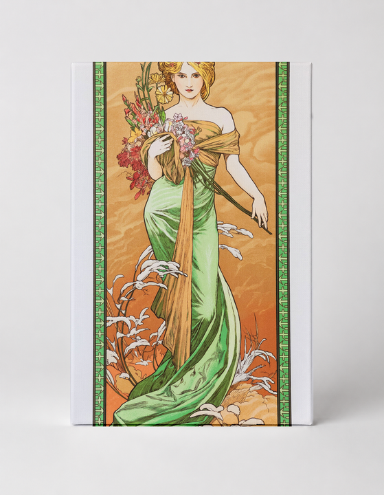 Spring Art Nouveau Woman with Flowers - Vintage Lithograph Poster Wall Art