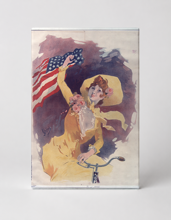 American Girl on Bicycle 1890s - Patriotic Vintage Poster Canvas Wall Art