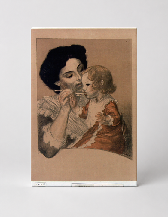 Mother and Child Feeding 1900s - Belle Époque Vintage Lithograph Wall Art