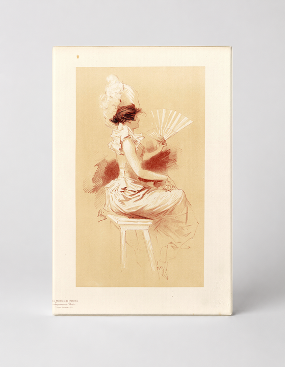Elegant Lady with Fan 1890s Belle Époque Vintage Lithograph Canvas Wall Art