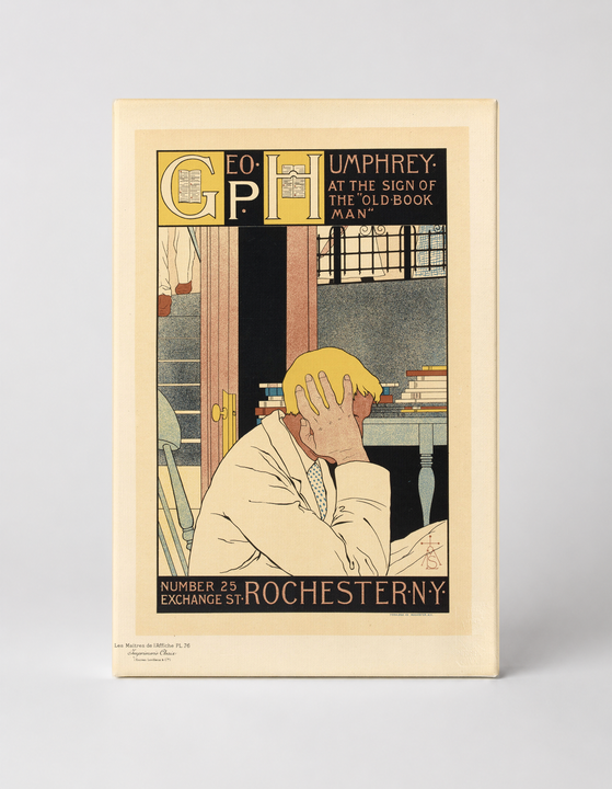 Geo P Humphrey Old Book Man 1890s - Vintage Bookshop Advertising Poster Wall Art