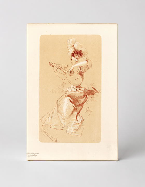 Belle Époque Woman with Guitar 1890s - Vintage Lithograph Canvas Wall Art