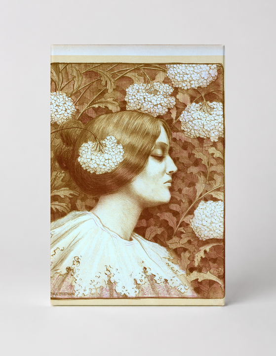 Woman with Hydrangeas Art Nouveau Lithograph - Vintage Poster Canvas Wall Art