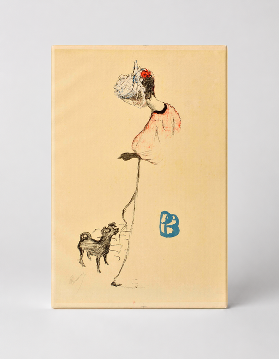 Elegant Woman with Dog Belle Epoque Vintage Lithograph Canvas Wall Art