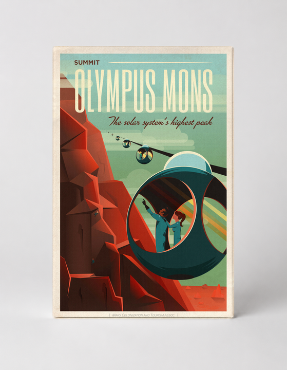 Olympus Mons Mars Travel Poster - Retro Futurist Space Vintage Wall Art