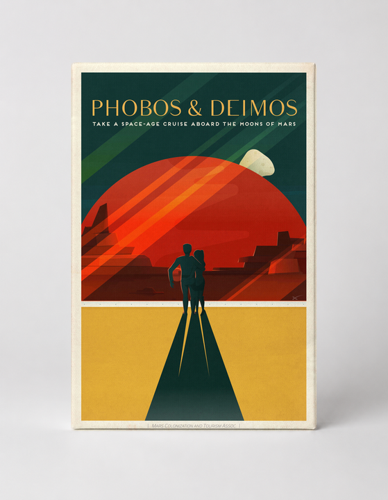 Phobos & Deimos Mars Moons Cruise - Retro Space Travel Vintage Poster Wall Art