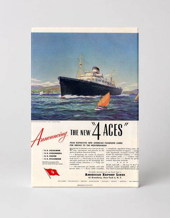 American Export Lines 4 Aces 1950s - Vintage Ocean Liner Travel Poster Canvas Wall Art