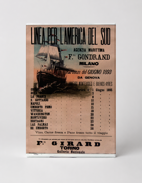 Linea Per L'America del Sud 1893 - Vintage Italian Shipping Poster Wall Art