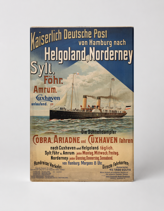 Kaiserlich Deutsche Post Helgoland Norderney 1900 - Vintage German Steamship Travel Poster Canvas Wall Art