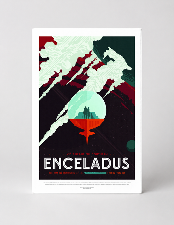 Enceladus NASA Retro Space Travel Poster - Vintage Style Canvas Wall Art