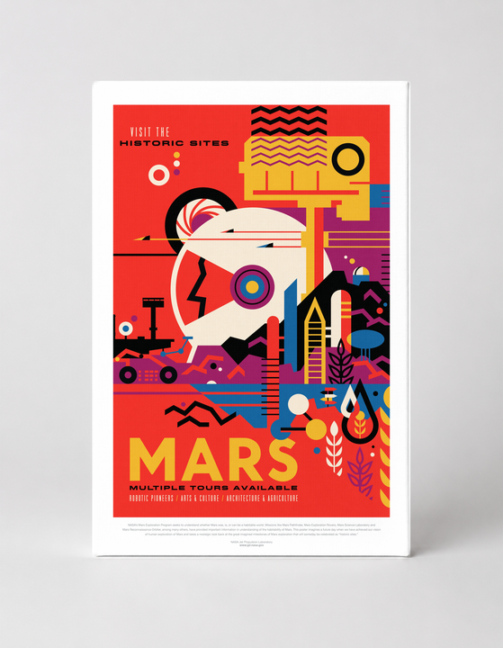 Mars Visit the Historic Sites NASA - Retro Space Travel Vintage Poster Wall Art
