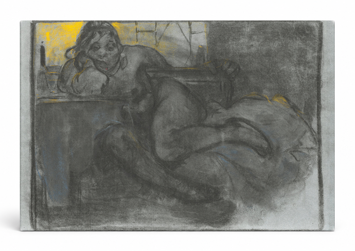Reclining Female Figure Charcoal Study - Vintage Figurative Lithograph Wall Art