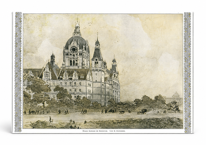 Neues Rathaus Hannover 1900 - German Architecture Vintage Lithograph Wall Art