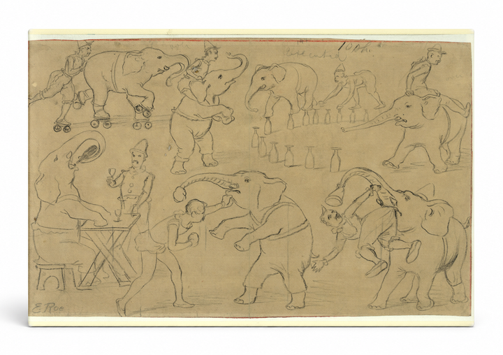 Circus Elephants Performing Acts - Vintage Sketch Pencil Drawing Wall Art