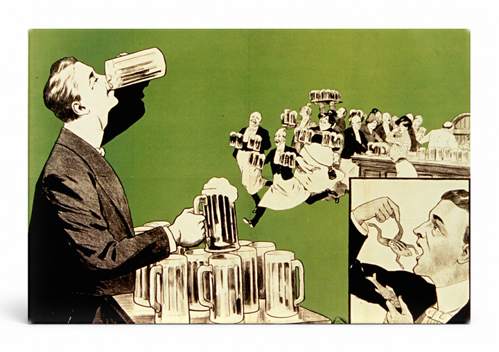 Beer Drinker Caricature 1900s - Vintage Humour Lithograph Poster Canvas Wall Art