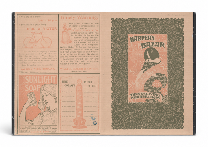 Harper's Bazar Thanksgiving 1895 - Victorian Magazine Cover Vintage Poster Wall Art
