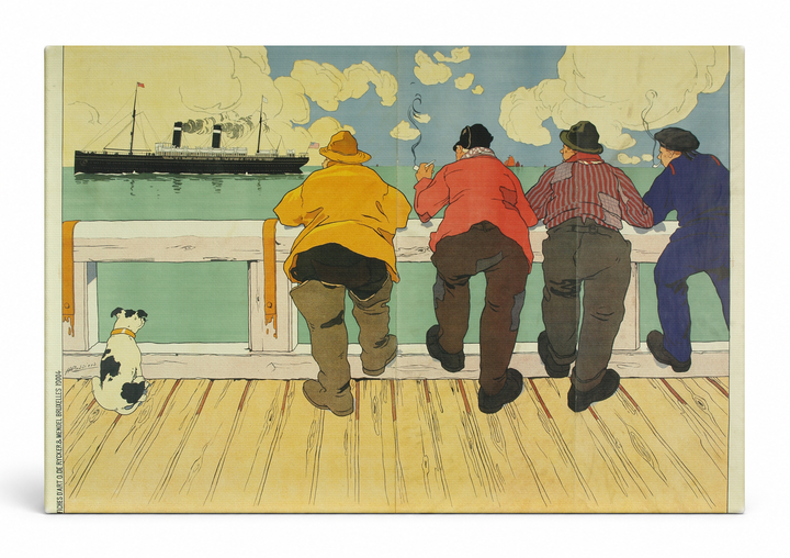 Men on the Dock Watching Steamship 1900s - Vintage Maritime Poster Wall Art