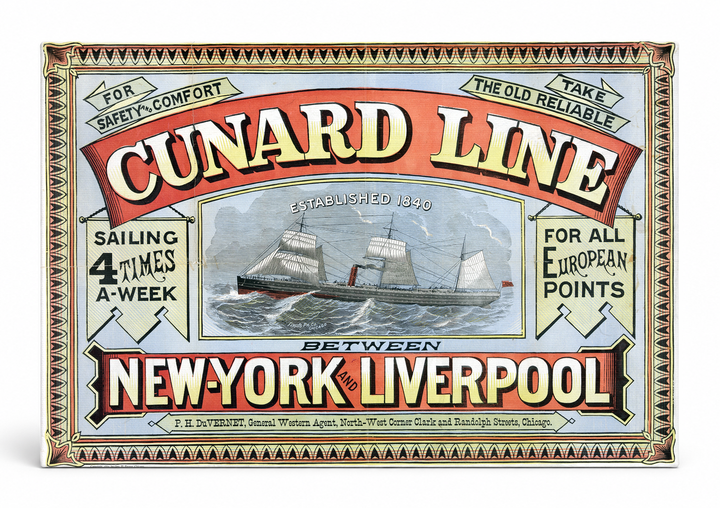 Cunard Line New York to Liverpool 1890s - Victorian Shipping Vintage Poster Wall Art
