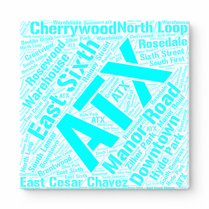 Austin Neighborhoods Word Art — Cyan