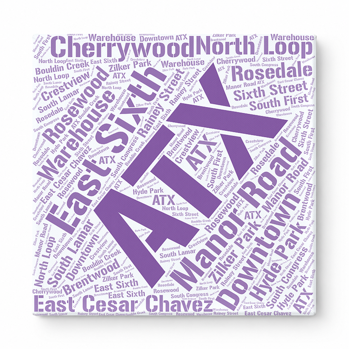 Austin Neighborhoods Word Art — Purple