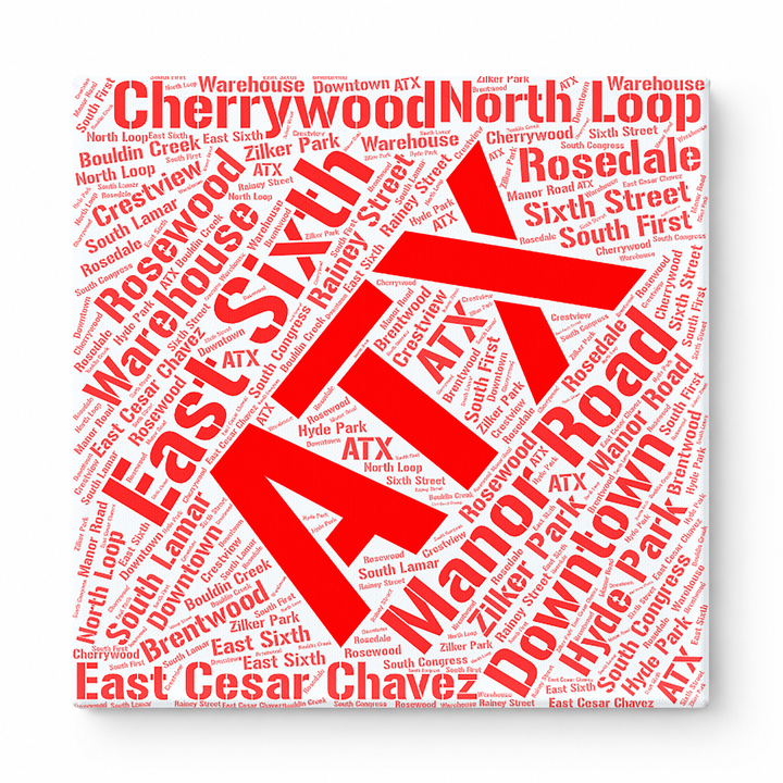 Austin Neighborhoods Word Art — Red