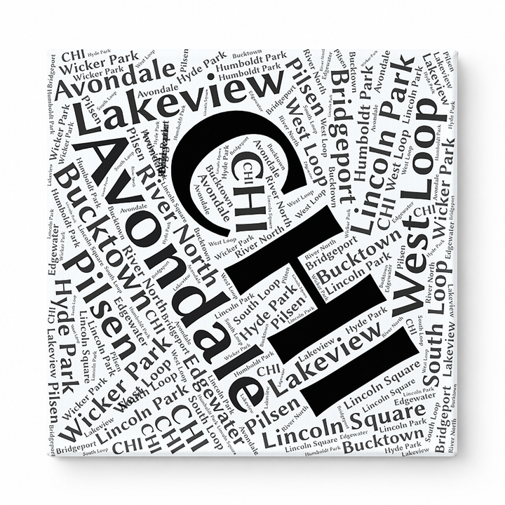Chicago Neighborhoods Word Art — Black