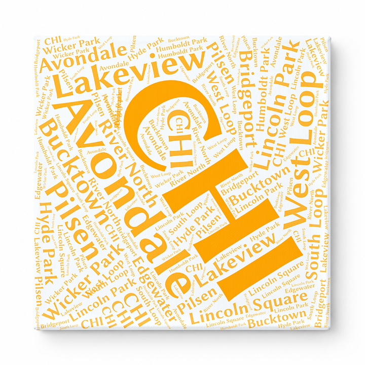 Chicago Neighborhoods Word Art — Orange