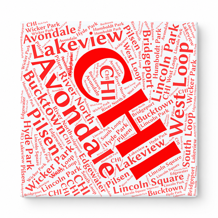 Chicago Neighborhoods Word Art — Red