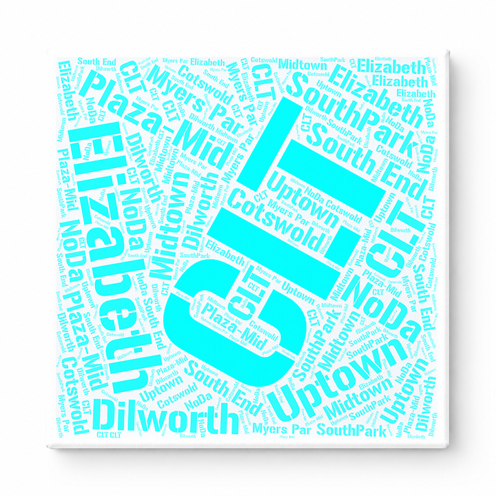 Charlotte Neighborhoods Word Art — Cyan
