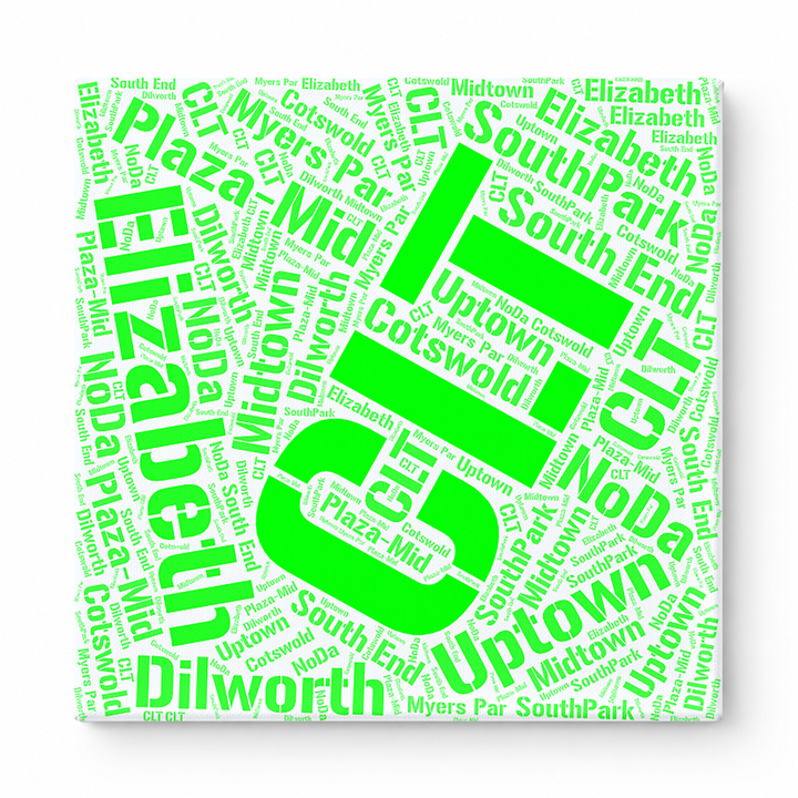 Charlotte Neighborhoods Word Art — Green