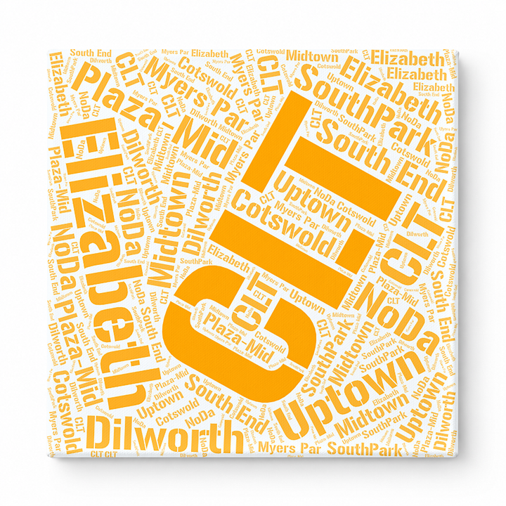 Charlotte Neighborhoods Word Art — Orange