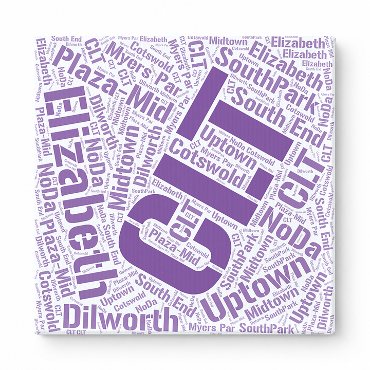 Charlotte Neighborhoods Word Art — Purple