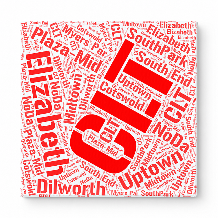 Charlotte Neighborhoods Word Art — Red