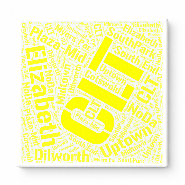 Charlotte Neighborhoods Word Art — Yellow
