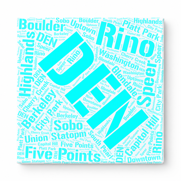 Denver Neighborhoods Word Art — Cyan