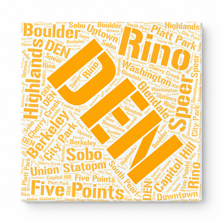 Denver Neighborhoods Word Art — Orange
