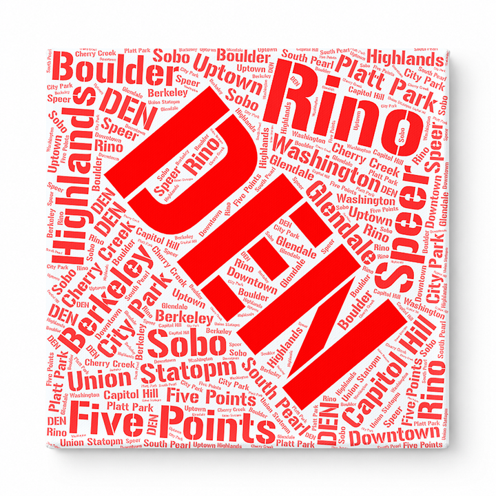 Denver Neighborhoods Word Art — Red
