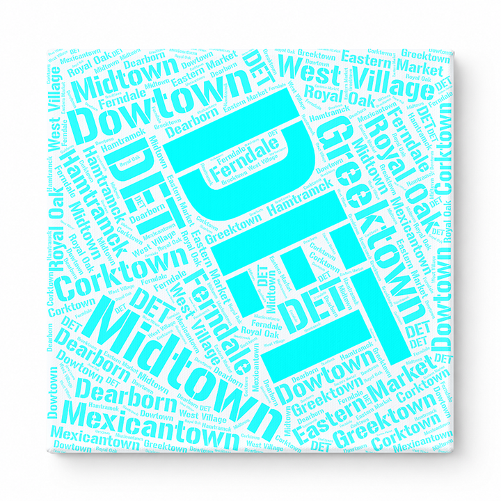 Detroit Neighborhoods Word Art — Cyan
