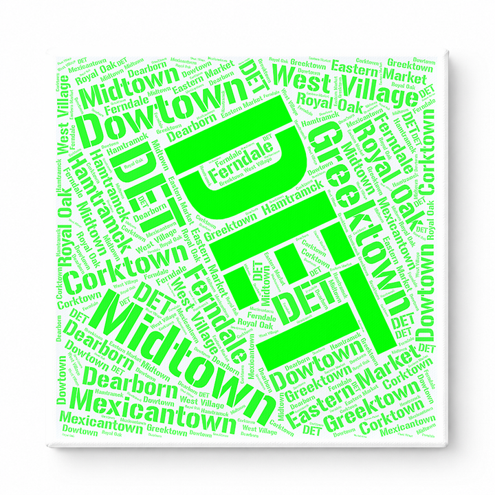 Detroit Neighborhoods Word Art — Green