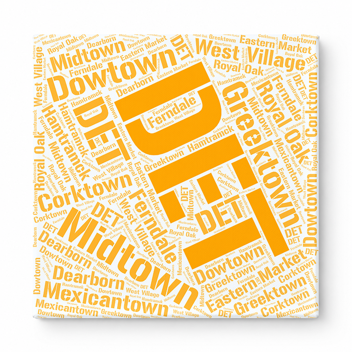 Detroit Neighborhoods Word Art — Orange
