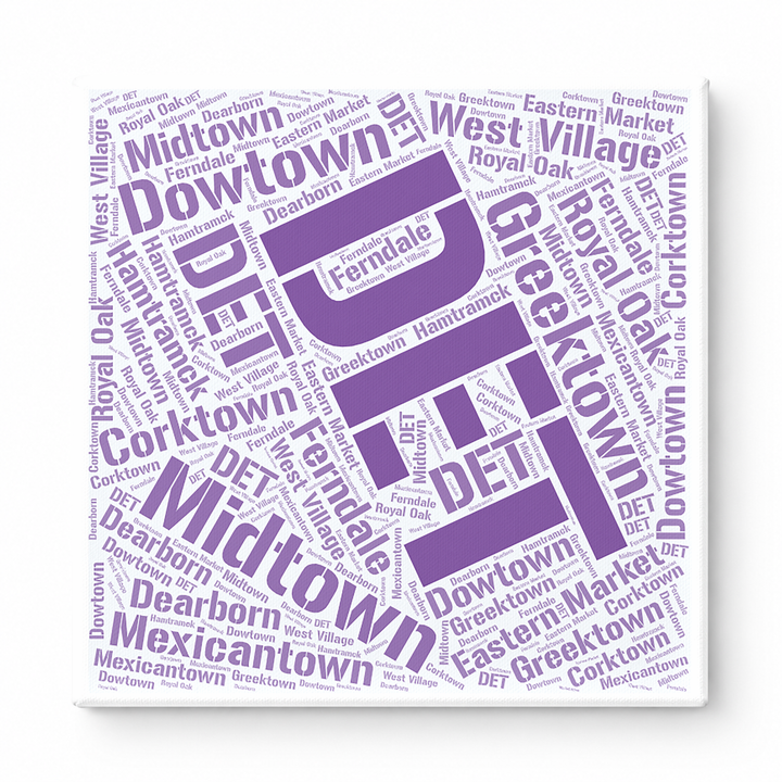 Detroit Neighborhoods Word Art — Purple
