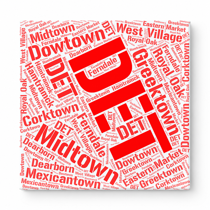 Detroit Neighborhoods Word Art — Red